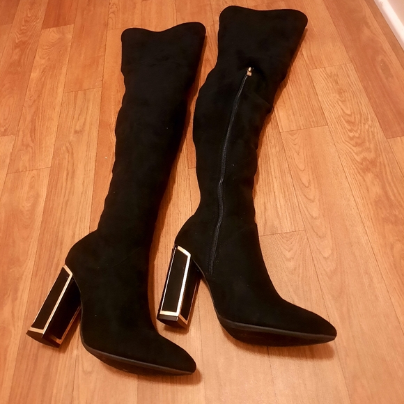 SOLD Bamboo Over The Knee Boots, Gold Lined Heel - Picture 14 of 16